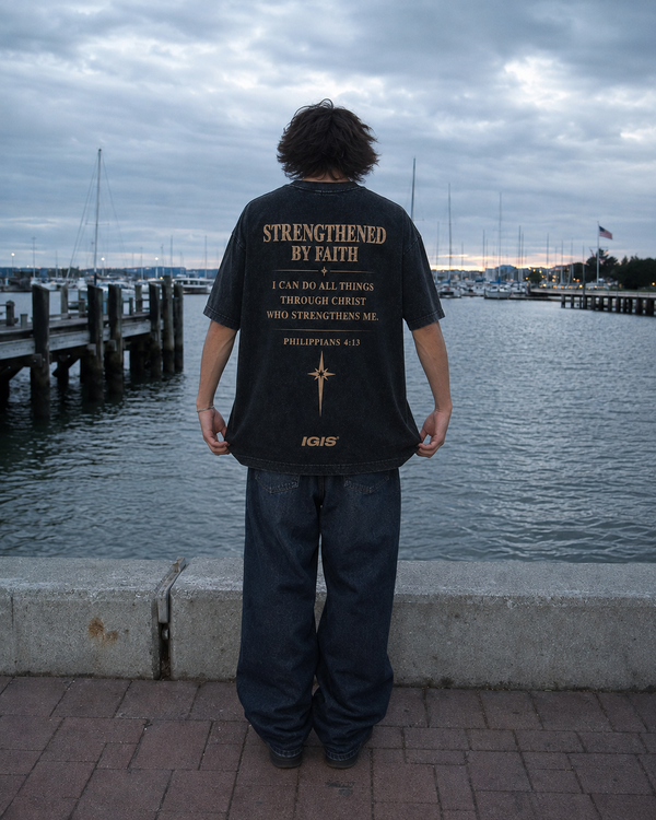 Strengthened By Faith Tee back
